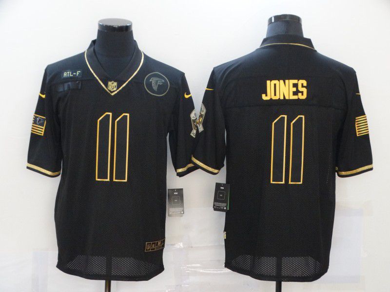 Men Atlanta Falcons 11 Jones Black Retro Gold Lettering 2020 Nike NFL Jersey